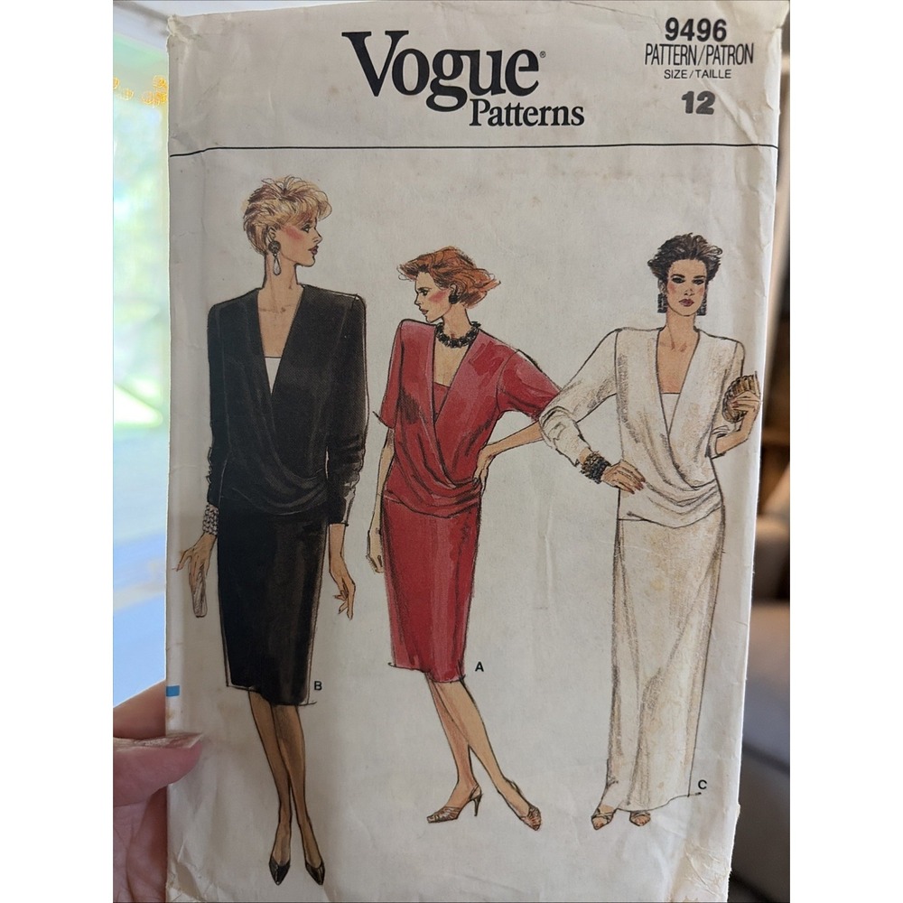 Vogue 9496 Vintage 1986 Semi Fitted Draped Dress Sewing Pattern Size 12 Cut